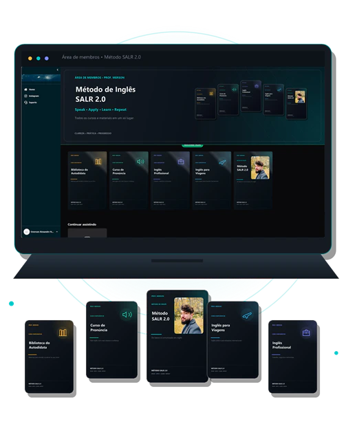 Mockup da área de membros do Método SALR 2.0 mostrando a plataforma em desktop e celular
